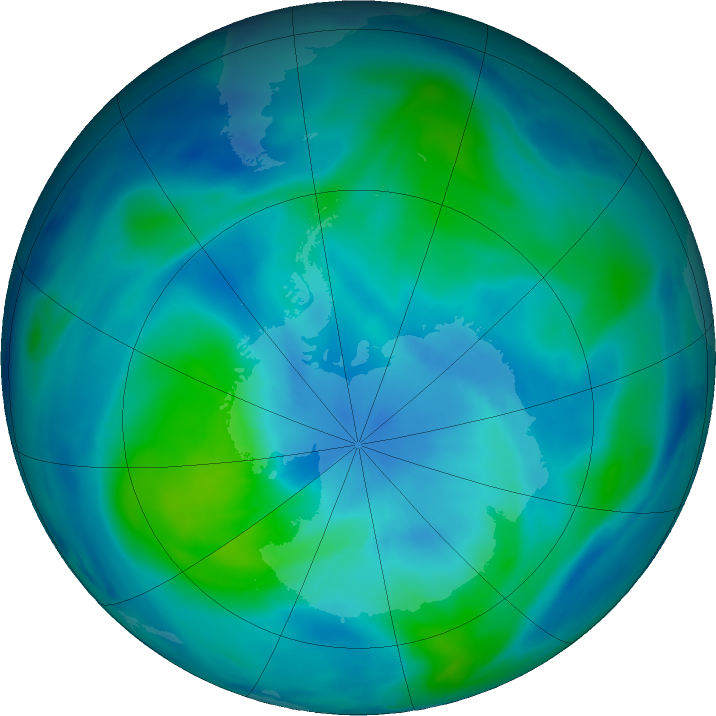 Antarctic ozone map for 15 March 2022